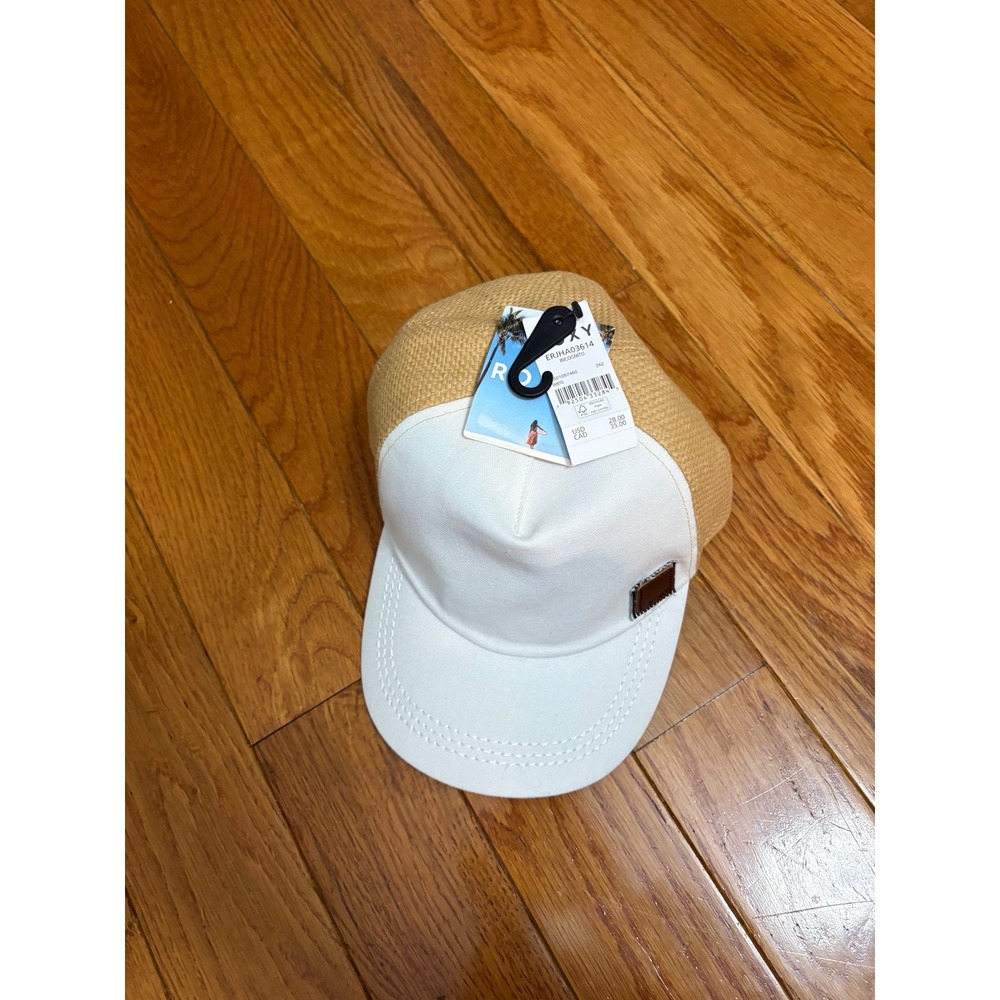 Roxy Incognito White Tan Straw Woven Baseball Cap Hat ERJHA03614 NEW
